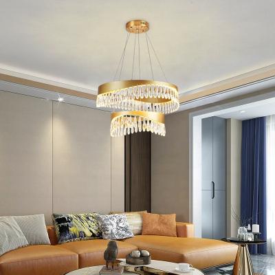 China Modern Ring Chandelier For Living Room Pendant Light 18w Led Copper Luminous Acrylic Lamp Style Wrapping Decorative Lighting Crystal for sale