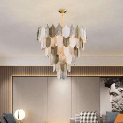 China Simple Creative Gold Bedroom Crystal Pendant Light Led Contemporary Dining Room Pendant Light Leaf Chandelier for sale