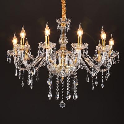 China European Led Candles Crystal Chandelier For Living Room Bedroom Restaurant Gold Pendant Lamp Decoration Hotel Lobby Crystal Lamp for sale