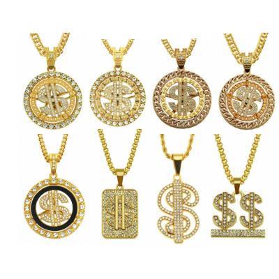 China CLASSIC Hot Sale Men's Hip Hop Crystal Cuban Chain Necklace Rotating US Dollar Pendant Necklace for sale