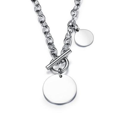 China Wholesale Customized CLASSIC Simple Empty Round Necklace Coin Charm Stainless Steel Necklace For Women Men for sale