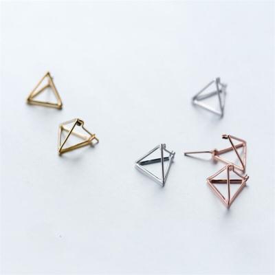 China CLASSIC Simple Geometric Solid Sterling Silver Hollow Earrings Personality Triangle Earrings for sale