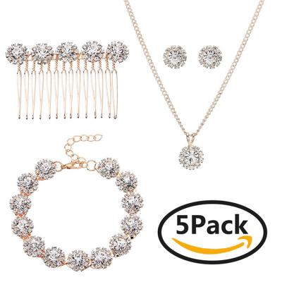 China CLASSIC YK 5 Pcs In A Set Bridal Crystal Necklace Earrings Bracelet Hari Wedding Combs Jewelry Set for sale