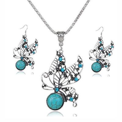 China 2018 Classic YK Bohemia Style Jewelry Set Butterfly Shape Round Turquoise Earrings Necklace Set for sale