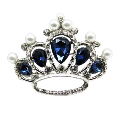 China Trendy Korean Rhinestone Fashion Brooch Blue YK Zircon Pearl Crown Brooch Pin for sale