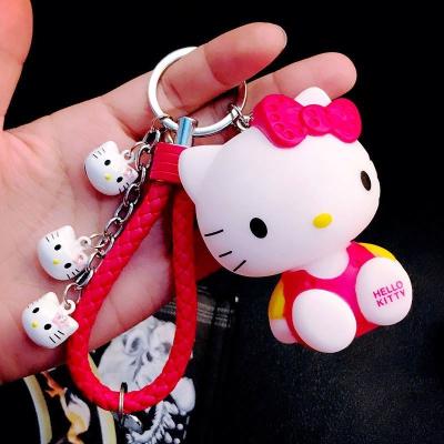 China Cute Kt Vinyl Doll Key Chain Leather Key Chain Rope Key Ring Holder Metal Bell Key Chain Bag Charm Bag Pendant Gift for sale