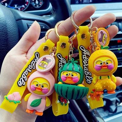 China Simulation Cute Fruit Duck Keychain Simple Fashion Animal Key Holder Women Couple Pendant Key Ring Bag Car Accessories Gift for sale