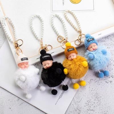 China Promotion Gift 16Colors Cute Pear Plush Doll Fluffy Keychains Women Girl Bags Cars Key Ring Gift Sleeping Pompom Baby Key Chain for sale