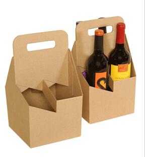 China Natural Brown Kraft Paper 4 Pack Beer Carrier Wine Box for sale