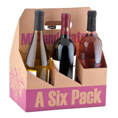 China Logo Printed Corrugated Paper Wine Bottle Carrier Packaging Box for sale