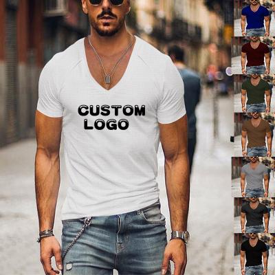 China Breathable Men's Summer Custom Logo Sport Short Sleeve Sublimation T-Shirt Solid Color V-Neck Solid Color Quick Dry Men's T-Shirt for sale