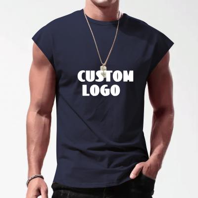 China Breathable 90% Cotton Plus Size Men's Tshirts Custom Logo Printed Workout Running Gym Vests Plain Tank Tops SleevelessT-shirt for sale