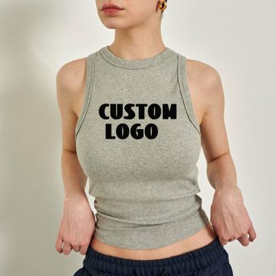 China Breathable Custom Logo Vest Summer Women Rib Tank Yoga Clothes Sleeveless Tank Top Cotton  Ribbed Ladies Sleeveless Vest for Women for sale