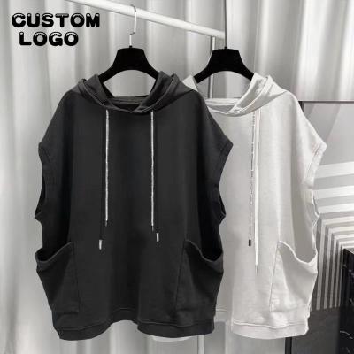 China Breathable Polyester Casual Plus Size Sleeveless Hoodie With Wide Pocket Blank Custom Logo Screen Print Casual Men Pullover Hoodies for sale