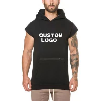 China Breathable High Quality Custom Logo Gym Workout Tank Tops Streetwear Hoodie Hip Hop Men Fitness Sports Sleeveless Hoodies for sale