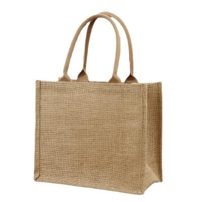 China Security Custom Logo Printed Large Shopping Beach Bag Burlap Jute Tote Bag With Customized Design for sale