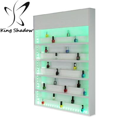 China 2020 Nail Spa Salon Wholesale New Item Standard Gel Nail Polish Rack Shelf With Led Lights for sale