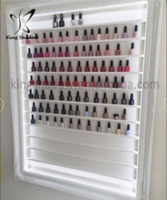 China Hot Selling Large Storage Nails Salon Furniture Standard Display Racks Gel Nail Polish Shelf With Light for sale