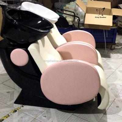 China Washing Hair Salon Modern Design Bed Shampoo Backless Massage Chair Pink And White Shampoo Chair for sale