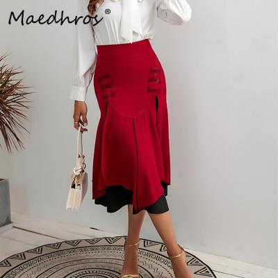 China MAEDHROS Breathable Vintage High Quality Women Skirts Ladies Splicing Designs Maxi Skirt Elegant Luxury High Waist Black Skirt for sale