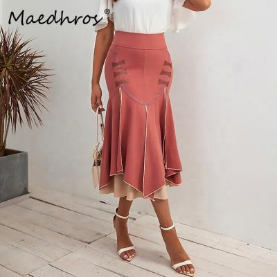 China MAEDHROS Breathable Ladies Splicing Luxury High Waist Skirts Elegant Formal Skirt Designs Long Female Silk Skirt Women for sale