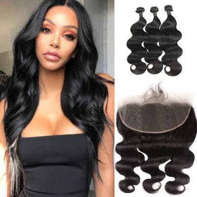 China Sheer Body Wave Lace Headband With Bundles Peruvian Body Wave Bundles With Ear Frontal Virgin Human Hair Human Hair With Closure for sale