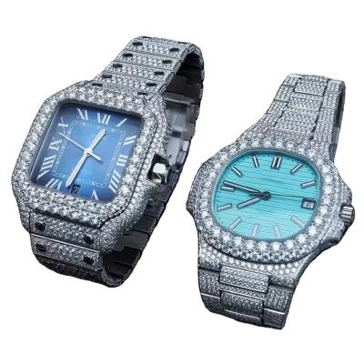 China Custom Day/Date Diamond Iced Out Luxury Fashion Bling Dial Bezel Band VVS Moissanite Watch Mens Womens Watches for sale