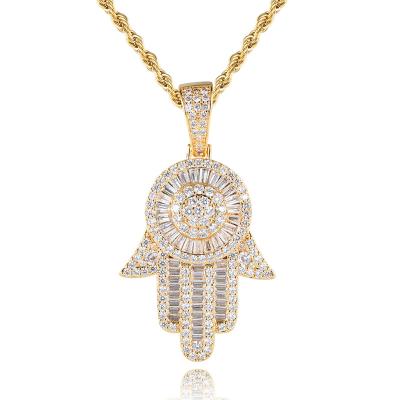 China FASHIONABLE hip hop micro - pendant large vermiculite palm inlaid hiphop pendant necklace real retro gold plating method for sale