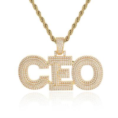 China Number Letter... Hip Hop Tide DIY Creative Men's Bronze Three Necklace - Layer Drill Full Letter Combination Splicing Pendant for sale