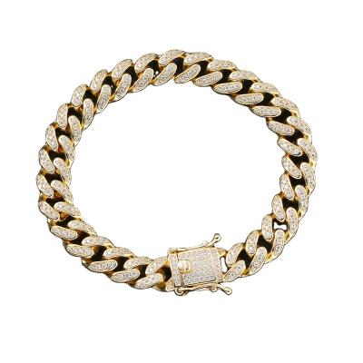 China Environmental Friendly Real Gold Plated Bracelets Outlet Full Iced Out Miami Cuban Link Bracelet Chain Mens Cuban Link Bracelet for sale