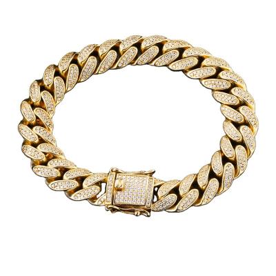 China Environmental Friendly Hip Hop CZ Moissanite Jewelry Iced Out Cuban Link Bracelet 14K 18K Gold Bracelet For Men for sale