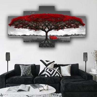 China New Modern Classic/Postmodern Modern Micro Home Decor HD Abstract Throw Trees And Benches 5 Panel Canvas Wall Art For Bedroom for sale