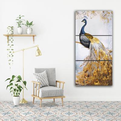 China New Classical/Postmodern Canvas Prints 3 PCs Modern Golden Peacock Painting Wall Art Print Wall Home Decoration for sale