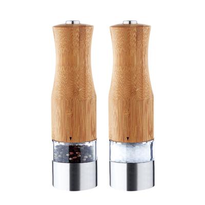 China Wooden Adjustable Ceramic Automatic Bamboo Grinder Set of 2021 Viable Kitchen Salt and Pepper Grinder for sale