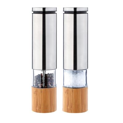 China Viable Wholesale Adjustable Ceramic Core Stainless Steel Automatic Salt and Pepper Mill Bamboo Grinder for sale