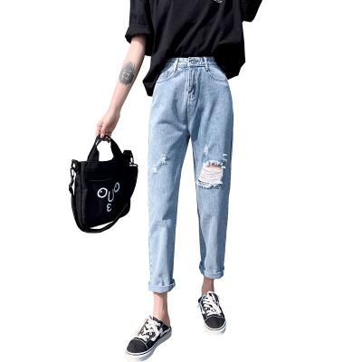 China QUICK DRY fashion ripped denim straight loose casual women's pants wholesale high waist cotton zipper fly jeans women for sale