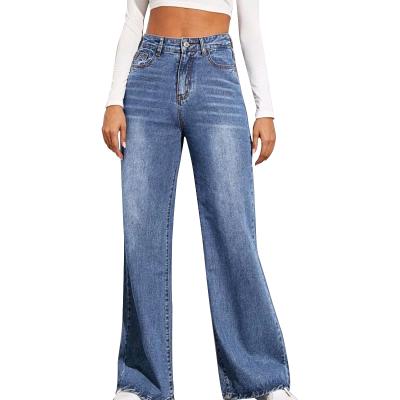 China Custom Fashion Wide Leg Denim Pants QUICK DRY Women's Casual Cotton High Top Loose Washed Women's Jeans for sale