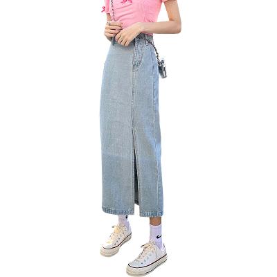 China Anti-static hot sale ladies split jeans high waist style denim skirt women's fashion solid color women's casual denim skirt long for sale