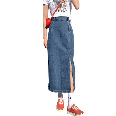 China Anti-static hot sale ladies split jeans high waist style denim skirt women's fashion solid color women's casual denim skirt long for sale