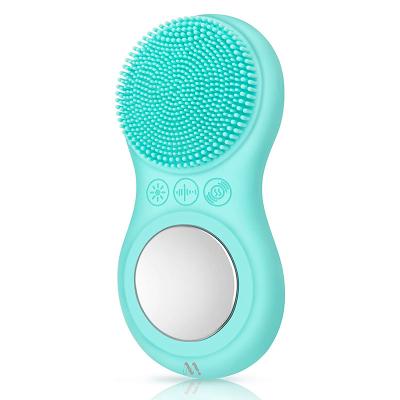 China 45 Degree Heating Vibration 3 IN1 Sonic Face Scrubber with Soft Heating Silicone Massager for Exfoliating, Massaging and Deep Cleansing (Pink) for sale