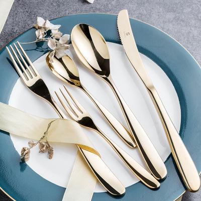 China Elegant Metal 18/8 Stainless Steel Dinnerware Set Full Gold Plated Wedding Party Cutlery Set for sale