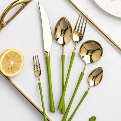 China 304 Stainless Steel (18-10) Avocado Green Handle Gold Silverware Set Stainless Steel Flatware Set Dinnerware Set Cutlery Sets For 6 Including Forks Spoon for sale