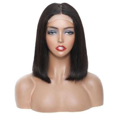 China 4*4 Barely Shedding Thick Soft Straight Lace Front Closure Virgin Brazilian Straight Hair 150% Bone Short Wig 8inch-14inch Density Short Wigs For Women for sale