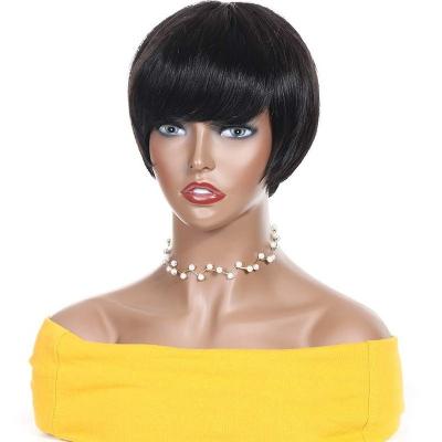 China Wholesale Cheap Natural Straight Hair Wigs Soft Thick Pixie Cut Wig Soft Thick Shedding Fluffy Hair With Bangs for sale