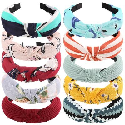 China Wholesale Fashion European and American Korean Bohemian Headband Makeup Dot Striped Print Knot Hair Band Plaid Flower Headband for Girl for sale