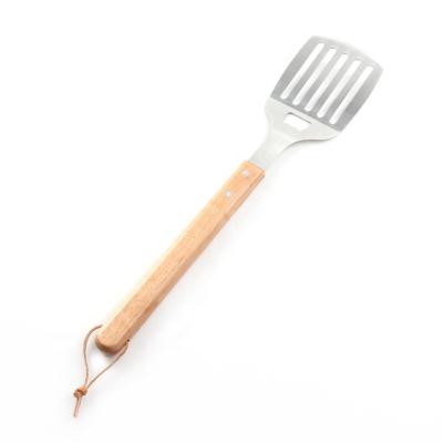 China Easily Cleaned BBQ Tool Stainless Steel Turner With Rubber Wood Handle BBQ Accessories Spatula Roast Shovel for sale