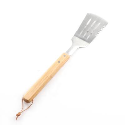 China Easily Cleaned BBQ Tool Stainless Steel Turner With Bamboo Handle BBQ Accessories Spatula Roast Shovel for sale