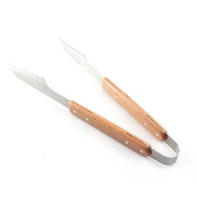 China Easily Cleaned Stainless Steel BBQ Clip With Wooden Handle Grilling Tools BBQ Tongs for sale