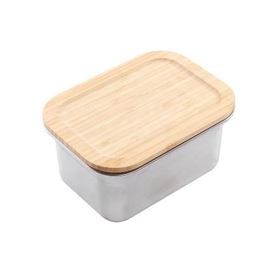 China Other Stainless Steel SUS304 1000ml Lunch Box With Bamboo Lid Bento European Hot Style for sale