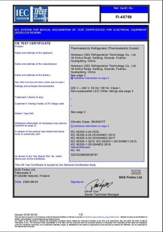 CB - Homesun (gd) Refrigeration Technology Co., Ltd.